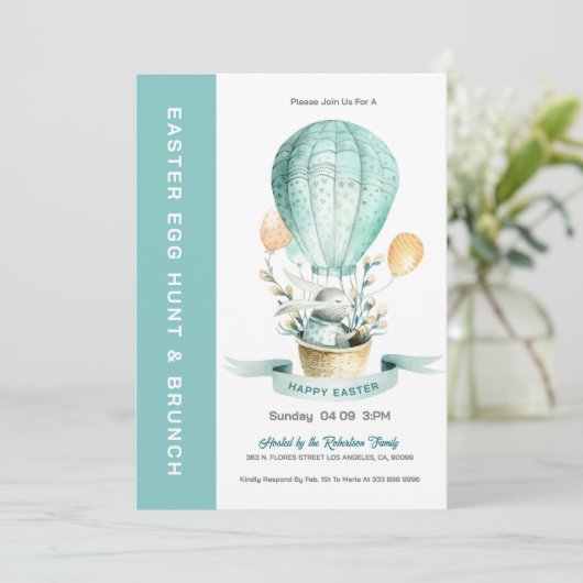 Bunny in een warme ballon-eig-shunt & Brunch nodig Kaart (Staand voorkant)