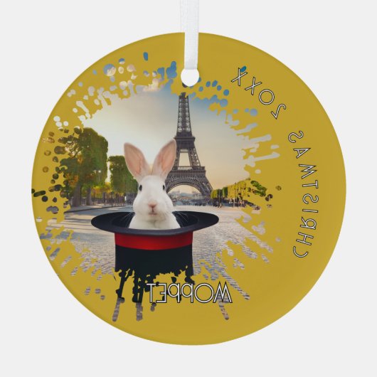 Bunny in een zwart Pet Glas Ornament (Achterkant)