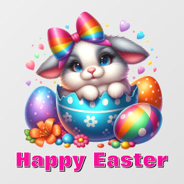 Bunny in eierschaal met kleurrijke paaseieren raamsticker