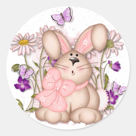 Bunny in Fields: Happy Easter Sticker (Voorkant)