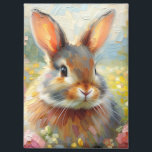 Bunny in Floral Field  Magneet<br><div class="desc">This nature-themed magnet features a mildly impressionistic oil painting artwork of a plump bunny in a field or meadow with beautiful flowers. The colors are soft and light, a mixture of earthy and neutral tones with pinks and yellows, making it perfect for spring, Easter or summer. The rabbit is staring...</div>