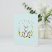Bunny in Floral Krans Pasen Groet Feestdagenkaart (Staand voorkant)