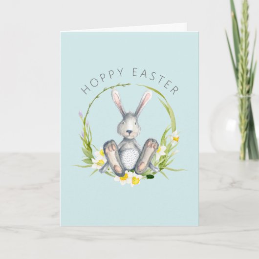 Bunny in Floral Wreath Cute Easter Greeting Feestdagen Kaart (Voorkant)