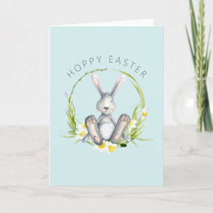 Bunny in Floral Wreath Cute Easter Greeting Feestdagen Kaart