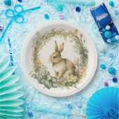 Bunny in Floral Wreath Papieren Bordje (Feest)