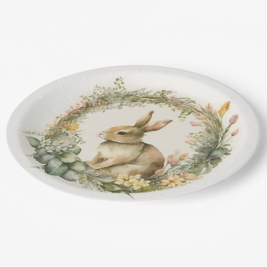 Bunny in Floral Wreath Papieren Bordje (Gekanteld)