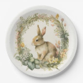Bunny in Floral Wreath Papieren Bordje (Voorkant)