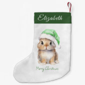 Bunny in Groene Santas Pet Gepersonaliseerd Kleine Kerstsok (Achterkant)