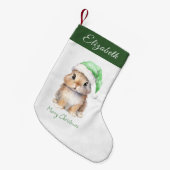 Bunny in Groene Santas Pet Gepersonaliseerd Kleine Kerstsok (Voorkant (Hangend))