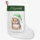 Bunny in Groene Santas Pet Gepersonaliseerd Kleine Kerstsok (Voorkant)