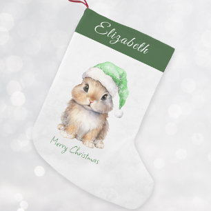 Bunny in Groene Santas Pet Gepersonaliseerd Kleine Kerstsok
