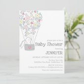 Bunny in heteluchtballon | neutraal baby shower kaart (Staand voorkant)