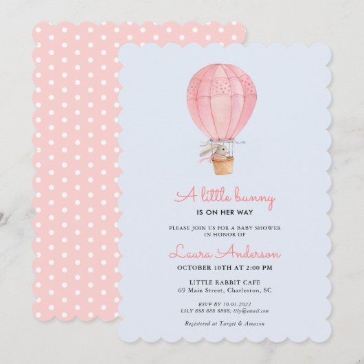 Bunny in Hot air Ballon Baby shower Kaart (Voorkant / Achterkant)