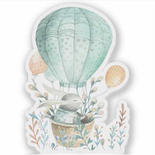 Bunny in Hot Air ballonPasen Sticker (Voorkant)