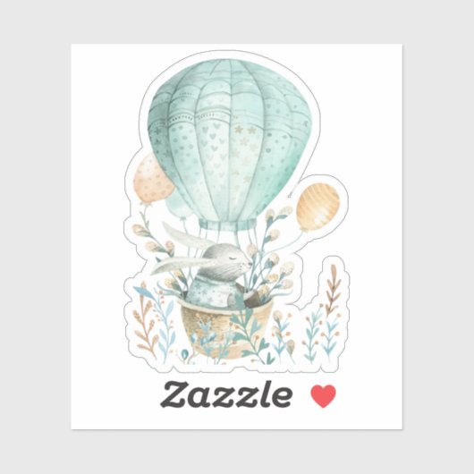 Bunny in Hot Air ballonPasen Sticker (Vel)