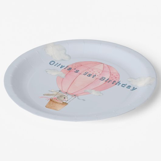 Bunny in Hotair ballonpastelkleurverjaardag Papieren Bordje (Gekanteld)