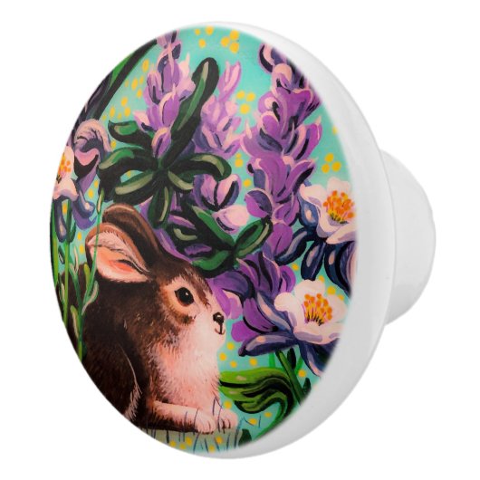 Bunny in Iris Drawer Knob Keramische Knop (Rechts)