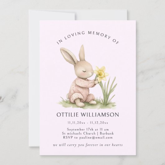 Bunny In Loving Memory Announcement Kaart (Voorkant)