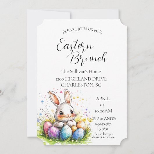 Bunny in mand met eieren Paasbrunch Kaart (Voorkant)