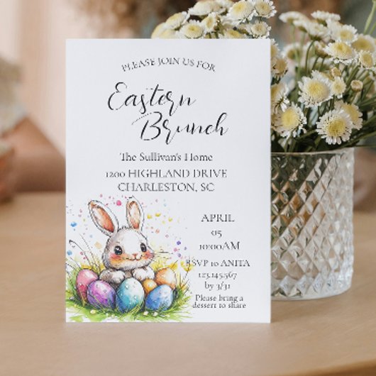 Bunny in mand met eieren Paasbrunch Kaart