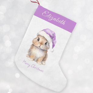 Bunny in Paarse Santa's Pet Gepersonaliseerd Kleine Kerstsok