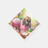 Bunny in paasei met bloemen servet (Hoek)