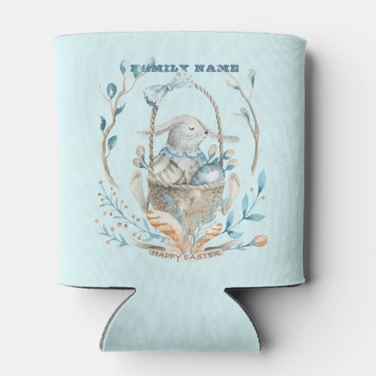 Bunny in paasmandje Happy Easter-tekst Blikjeskoeler (Achterkant)