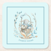 Bunny in paasmandje Happy Easter-tekst Kartonnen Onderzetters (Voorkant)