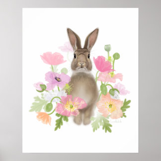 Bunny in papavers (pastel) poster