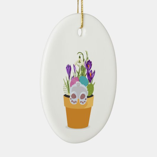 Bunny in pot met grassen, bloemen. keramisch ornament (Rechts)