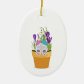 Bunny in pot met grassen, bloemen. keramisch ornament (Voorkant)