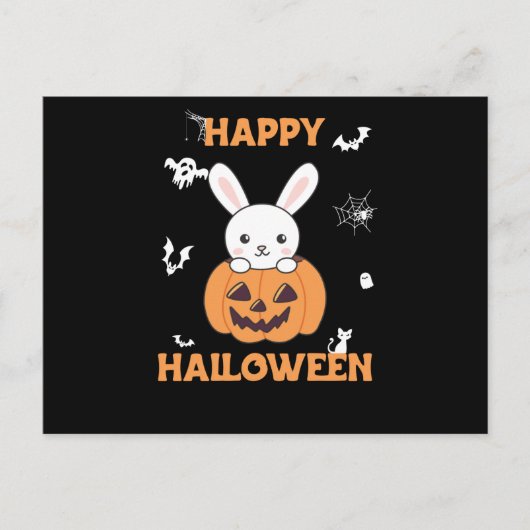 Bunny in Pumpkin Cute Bunnies Happy Halloween Briefkaart (Voorkant)