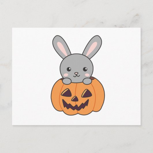 Bunny in Pumpkin Cute Bunnies Happy Halloween Briefkaart (Voorkant)