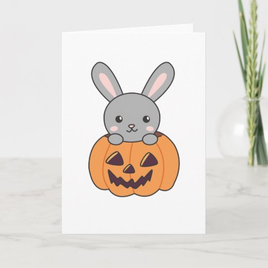 Bunny in Pumpkin Cute Bunnies Happy Halloween Kaart (Voorkant)