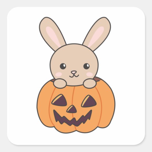 Bunny in Pumpkin Cute Bunnies Happy Halloween Vierkante Sticker (Voorkant)