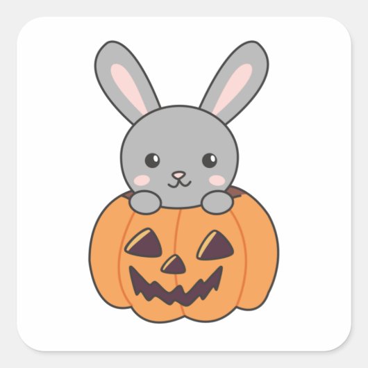 Bunny in Pumpkin Cute Bunnies Happy Halloween Vierkante Sticker (Voorkant)