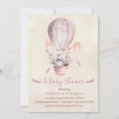 Bunny in roze luchtballon Baby shower Kaart (Voorkant)