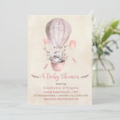 Bunny in roze luchtballon Baby shower Kaart (Staand voorkant)