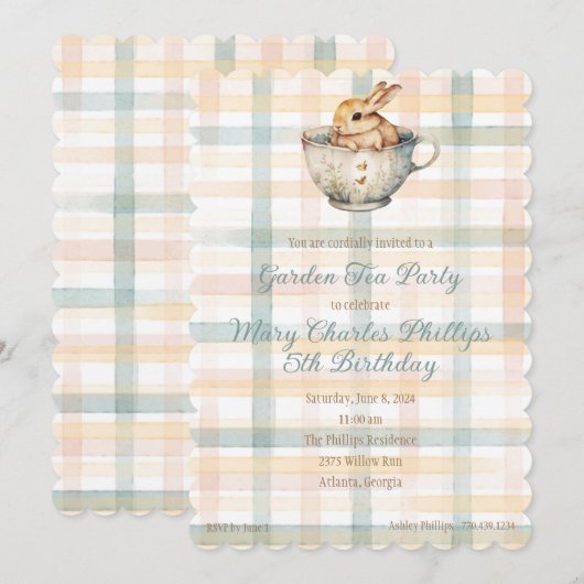 Bunny in Tea Cup Waterverf Kaart (Voorkant / Achterkant)