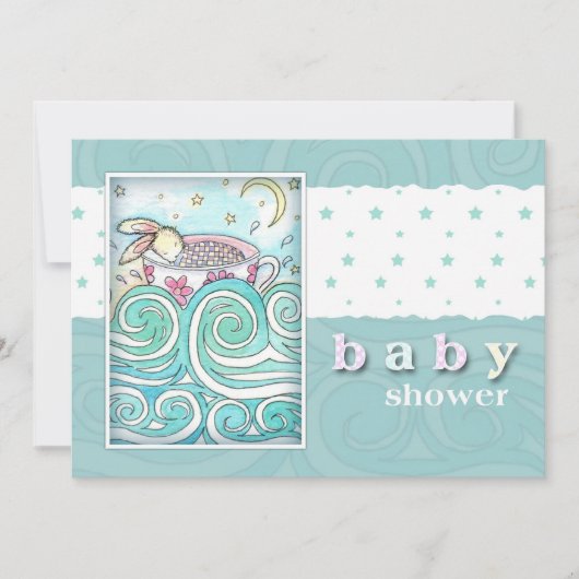 Bunny in Teacup Baby Douche Uitnodigingen (Voorkant)