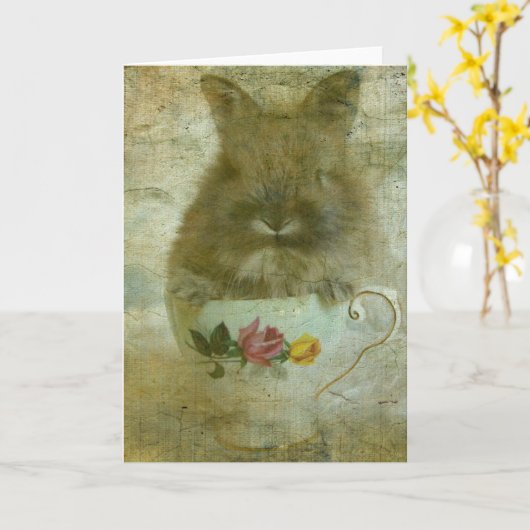 Bunny in Teacup Kaart (Gele Bloem)