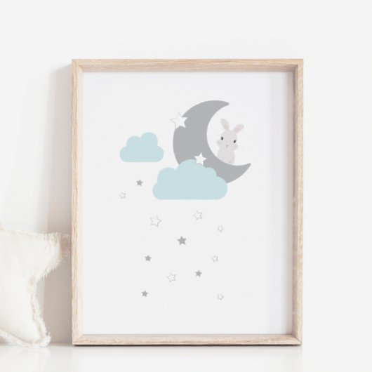 Bunny in the Sky Moon & Stars Nursery Decor Poster