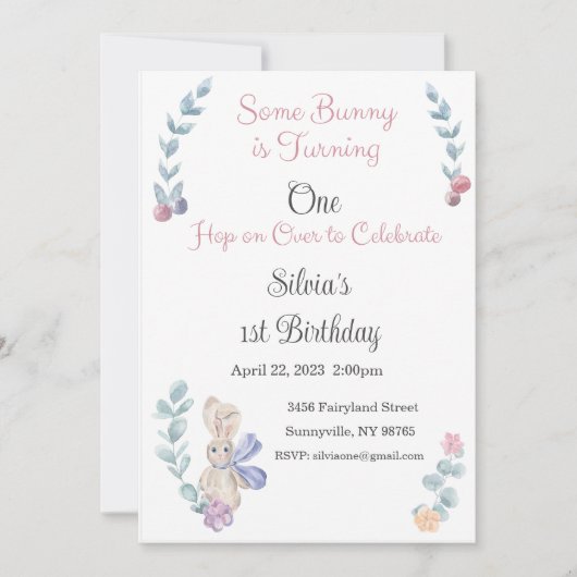 Bunny Invitation, 1, Birthday, 2, Bunny Kaart (Voorkant)