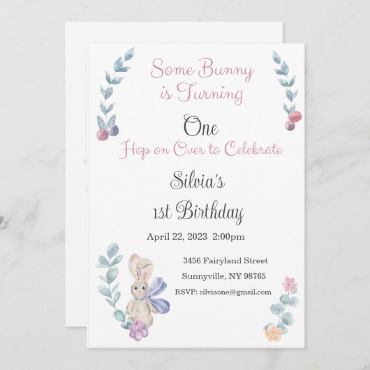 Bunny Invitation, 1, Birthday, 2, Bunny Kaart (Voorkant / Achterkant)