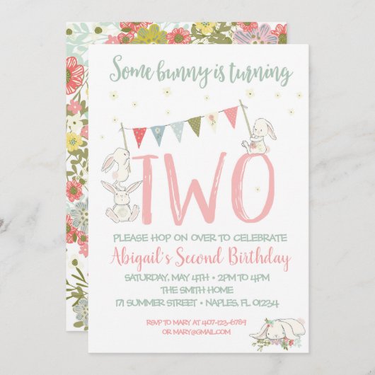 Bunny Invitation Bunny Birthday Invitation Kaart (Voorkant / Achterkant)