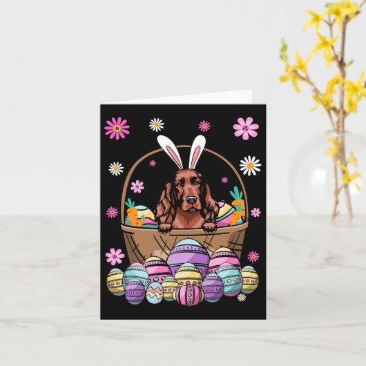 Bunny Irish Setter Dog Happy Easter Day Lover Egg Kaart (Gele Bloem)