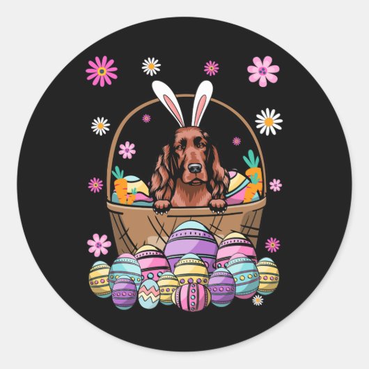 Bunny Irish Setter Dog Happy Easter Day Lover Egg Ronde Sticker (Voorkant)