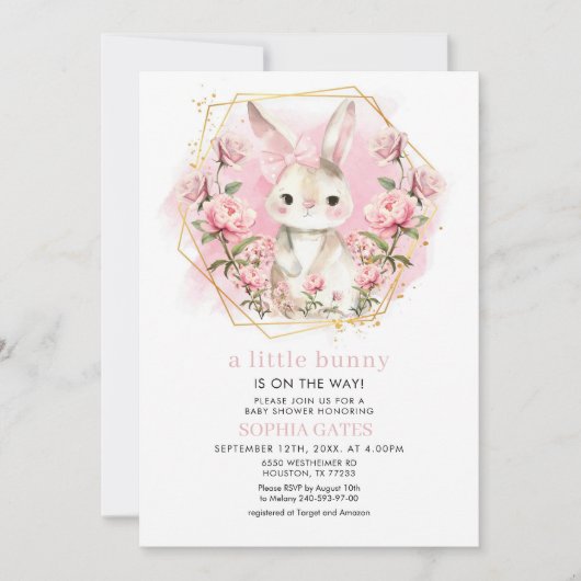 Bunny is op weg naar het Baby shower Kaart (Voorkant)