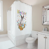 bunny jack russell hond blij op oosterse dag douchegordijn (In situ)