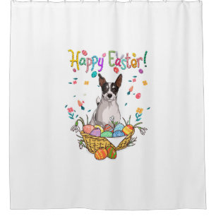 bunny jack russell hond blij op oosterse dag douchegordijn
